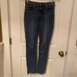 J BRAND JEANS BAYSIDE BLUE STRETCH DENIM SKINNY MID RISE FRAY ANKLES SIZE 25